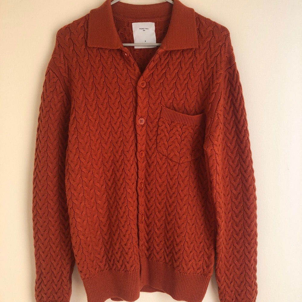 Percival Mensware Mega Cable Cardigan in Rust - very lightly worn
